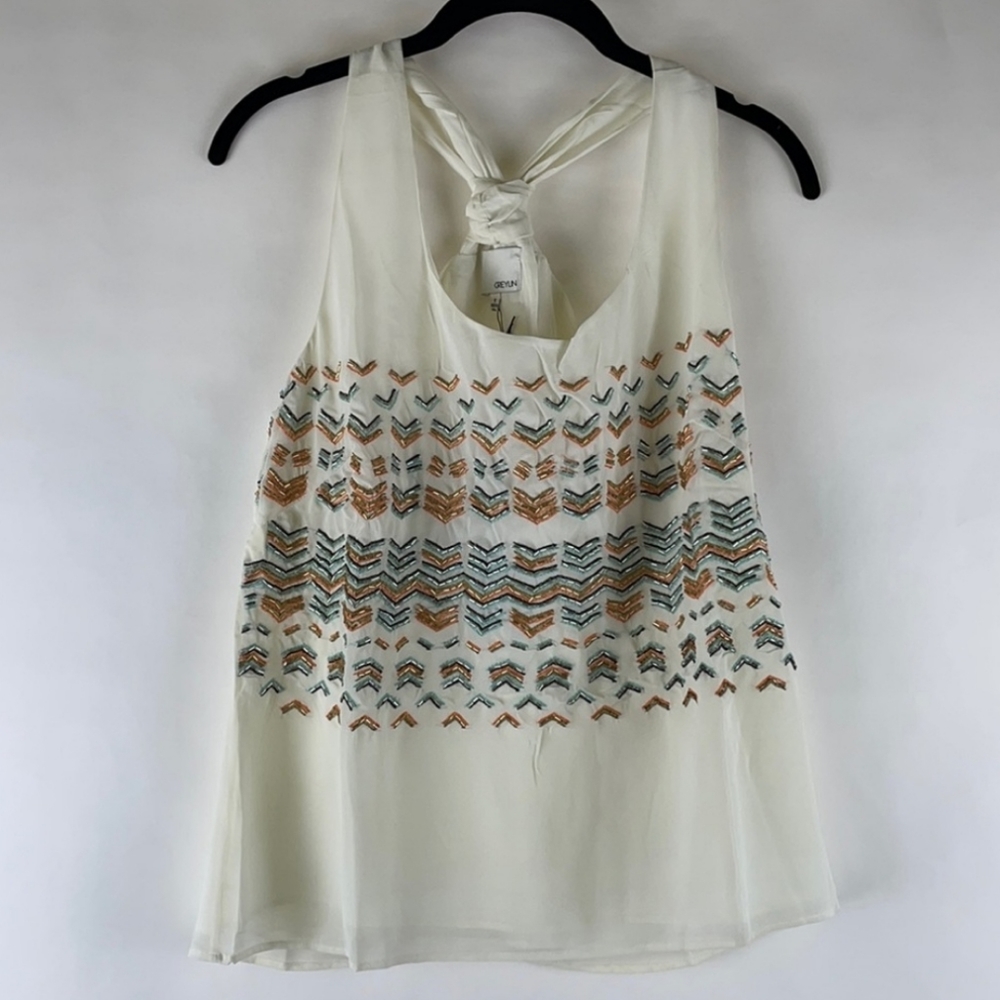 Greylin Beaded Sheer Racerback Tank Top Shirt NWT size small